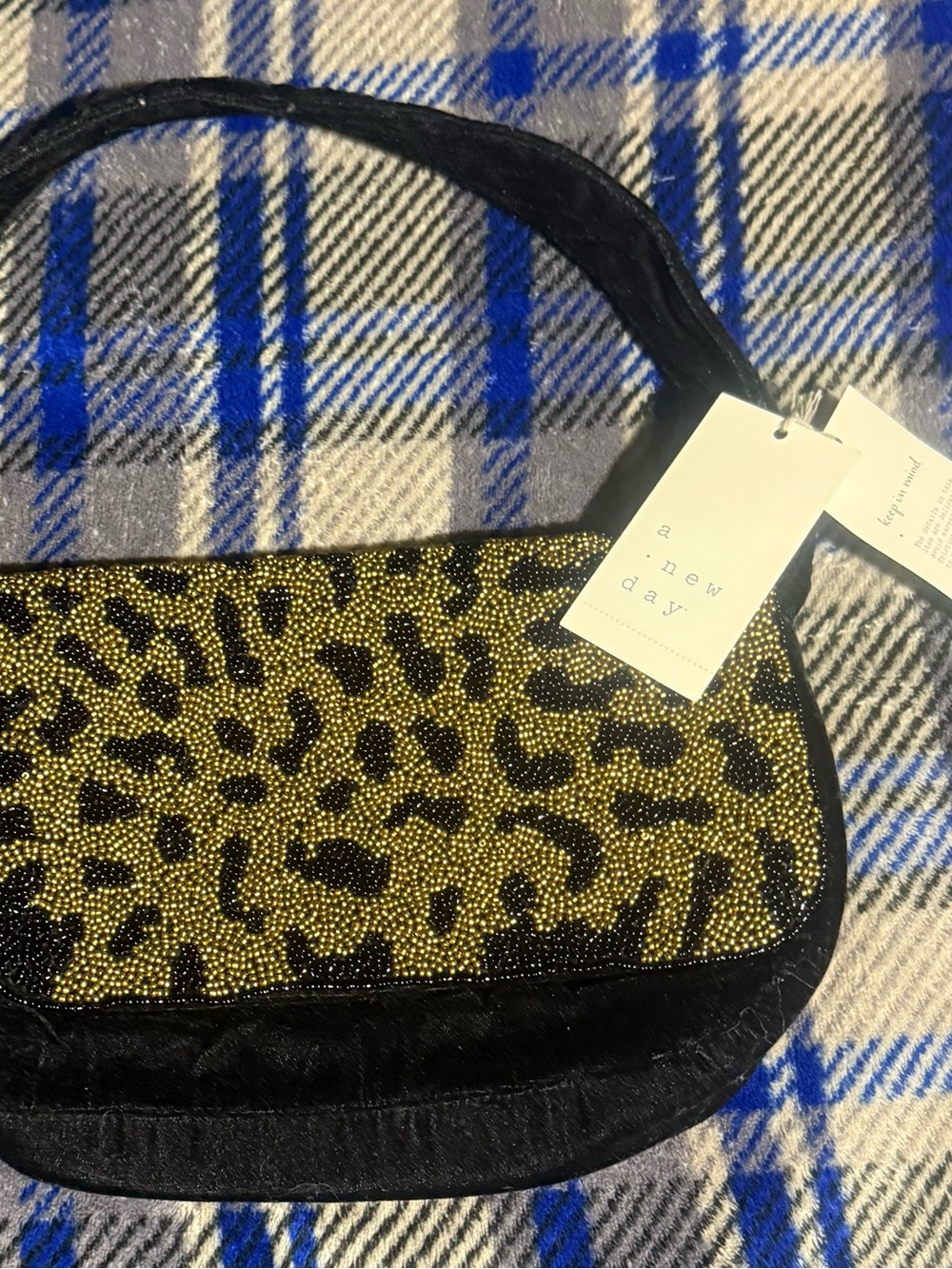 a new day Leopard Beaded Shoulder Bag in Gold and Black